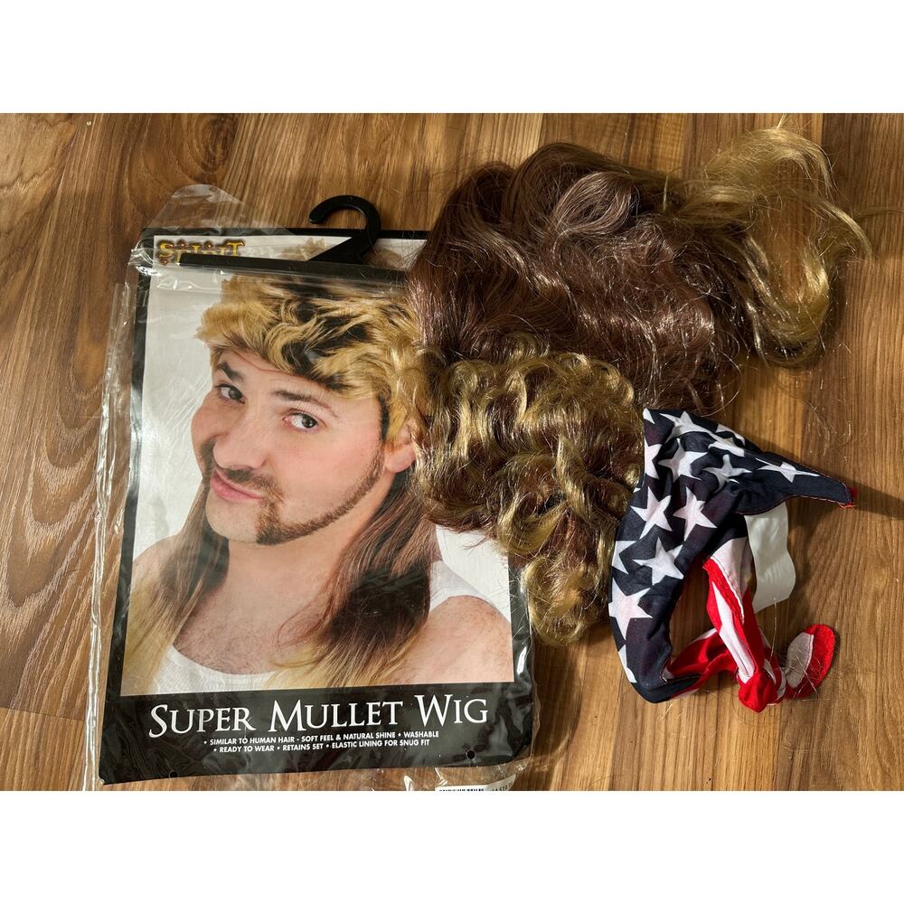 Spirit Halloween Super Mullet Wig w/ Americana Bandanna